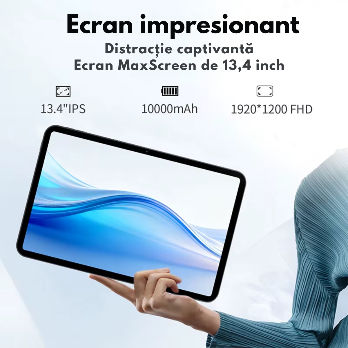 Tableta 2-in-1, de 13.4 inch, Android 16, 24GB RAM (6GB+18GB Extins) + 256GB ROM, 5G WiFi, 10000mAh, Octa-Core T620, Ecran IPS FHD 1920x1200 IPS, 18W Fast Charge, Dual Camera 13MP+5MP, Suport Extindere Stocare 1TB, Tastatura + Mouse + Casti + Husa Incluse