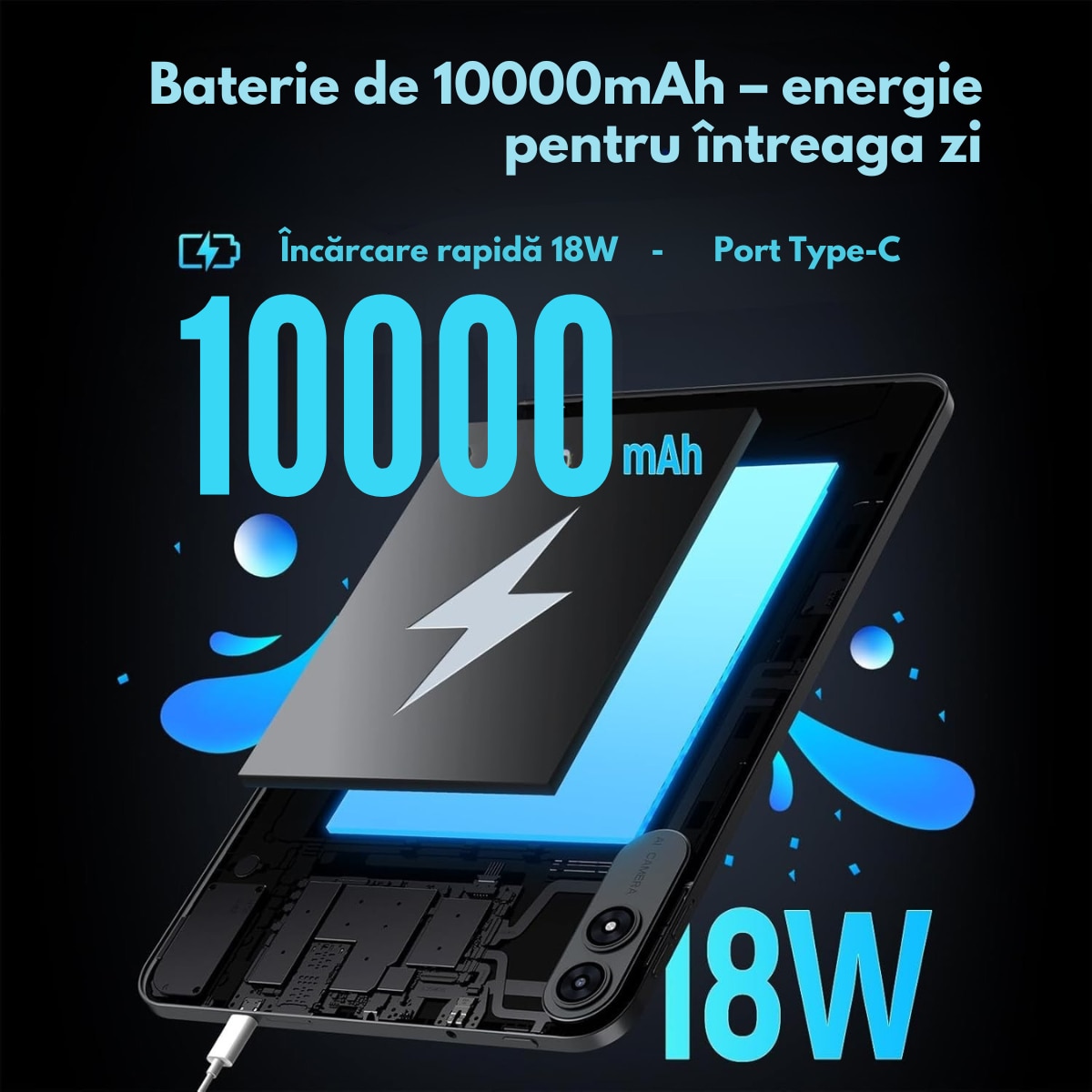 Tableta 2-in-1, de 13.4 inch, Android 16, 24GB RAM (6GB+18GB Extins) + 256GB ROM, 5G WiFi, 10000mAh, Octa-Core T620, Ecran IPS FHD 1920x1200 IPS, 18W Fast Charge, Dual Camera 13MP+5MP, Suport Extindere Stocare 1TB, Tastatura + Mouse + Casti + Husa Incluse