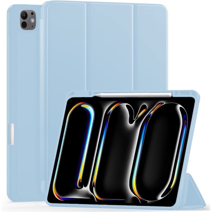 Husa Inteligenta compatibila cu iPad Pro 13 2024, MagneticX, CASEY STUDIOS™, Unghiuri Ajustabile, Suport Stylus Pen, Carcasa Flexibila, Functie Auto Sleep/Wake &Touch ID, Subtire si Usoara, Albastru