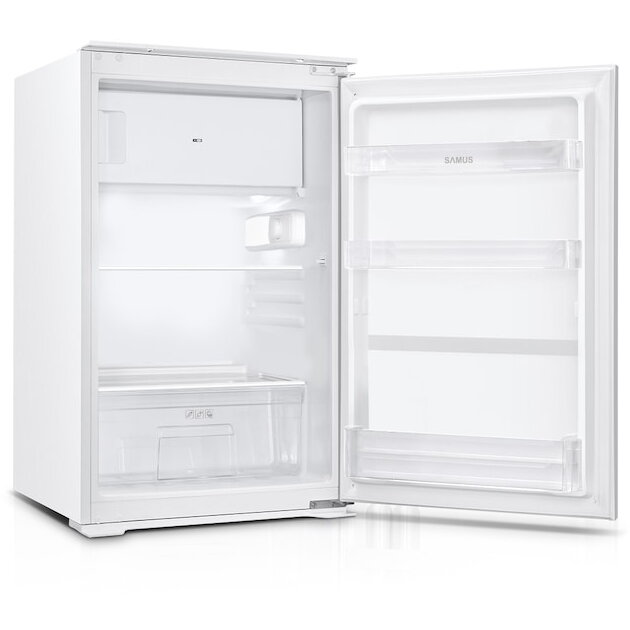 Frigider incorporabil cu o usa Samus SFBI174E, 118 L, Termostat Reglabil, Clasa energetica E, 2 rafturi, H 88 cm, Alb