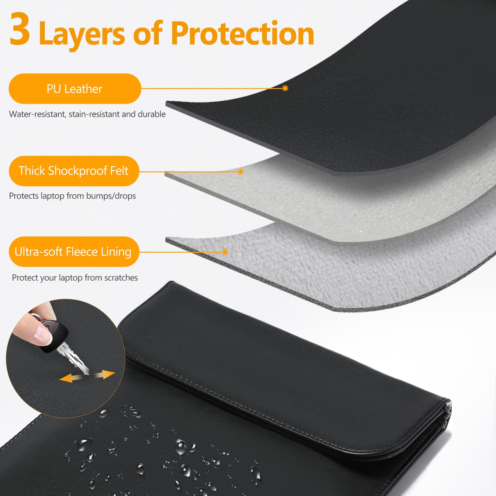 Husa Laptop cu suport pliabil, 15-16 inch cu MacBook Air, MacBook Pro, Piele Ecologica, Marime Universala, 37x28cm, Negru