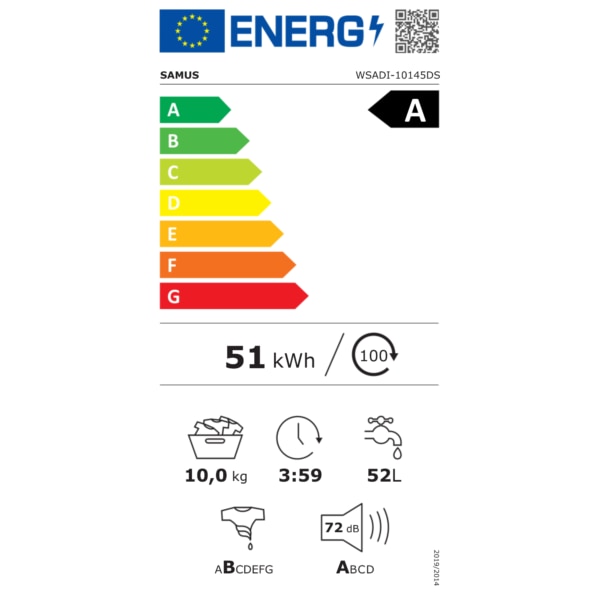 Masina de spalat rufe Samus WSADI-10145DS, 10 kg, Motor inverter, 1400 rotatii, 15 programe, Clasa energetica A, Termostat reglabil, Afisaj electronic, gri inchis