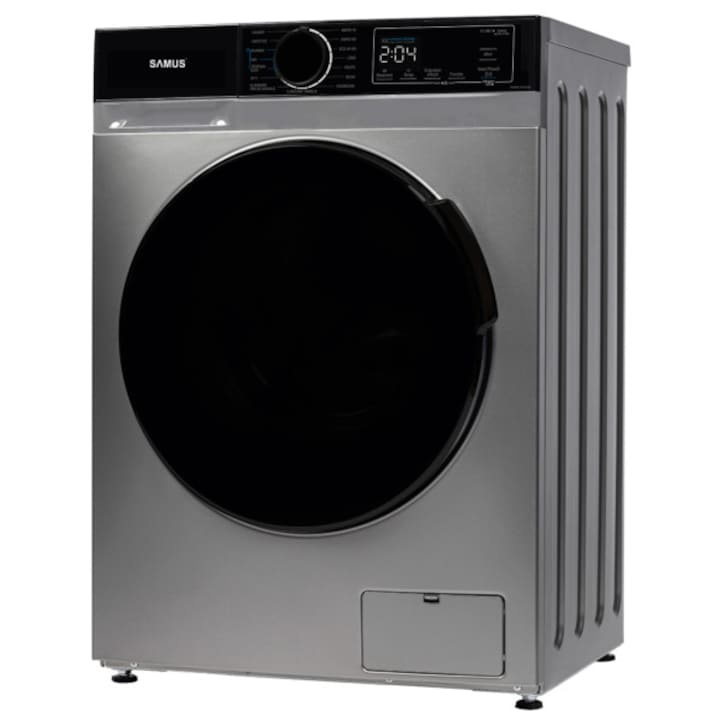 Masina de spalat rufe Samus WSADI-10145DS, 10 kg, Motor inverter, 1400 rotatii, 15 programe, Clasa energetica A, Termostat reglabil, Afisaj electronic, gri inchis