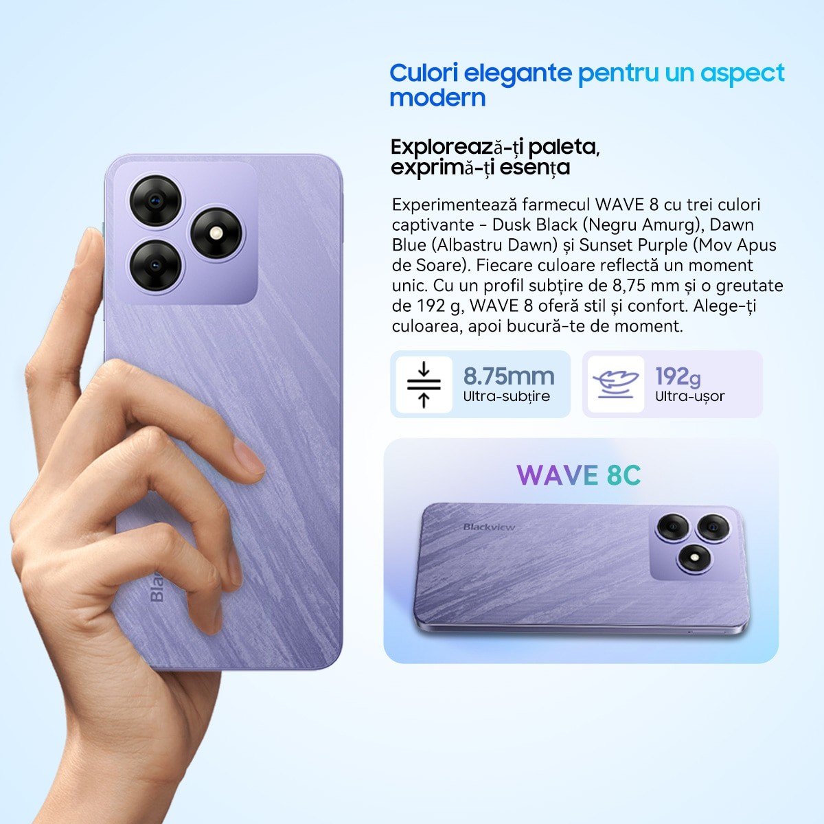 Telefon mobil Blackview WAVE 8, 4G, 6.56" HD+, 12GB RAM(4GB + 8GB extensibili), 256GB Rom, 4G Octa-Core, 13MP + 8MP AI Camera 5000mAh / 10W Telefon mobil, Android 14, 90hz, Deblocare amprenta, Negru