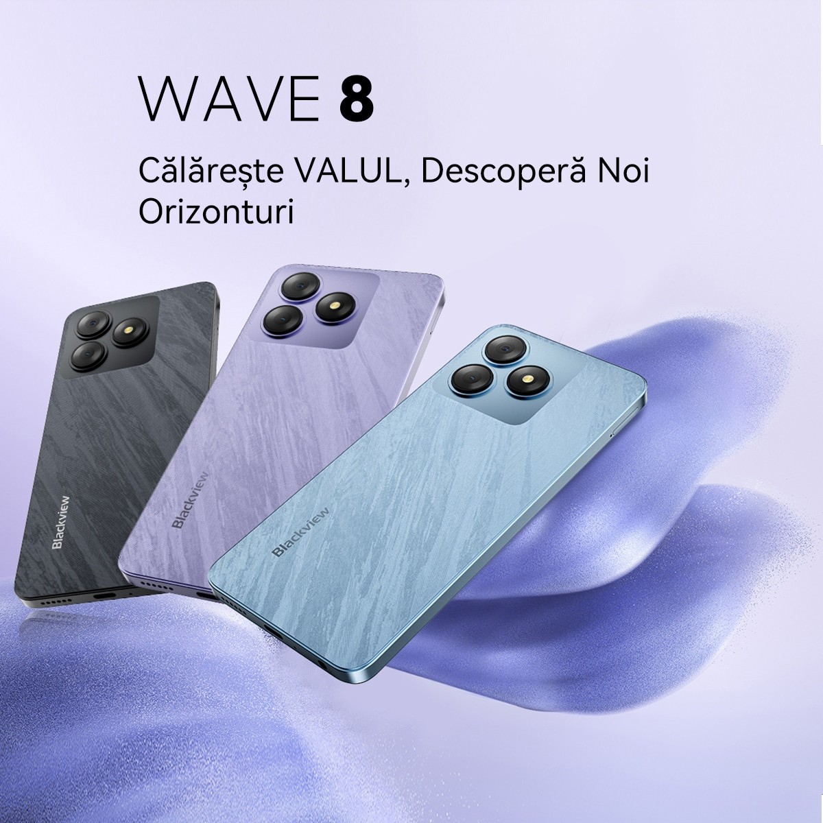 Telefon mobil Blackview WAVE 8, 4G, 6.56" HD+, 12GB RAM(4GB + 8GB extensibili), 256GB Rom, 4G Octa-Core, 13MP + 8MP AI Camera 5000mAh / 10W Telefon mobil, Android 14, 90hz, Deblocare amprenta, Negru