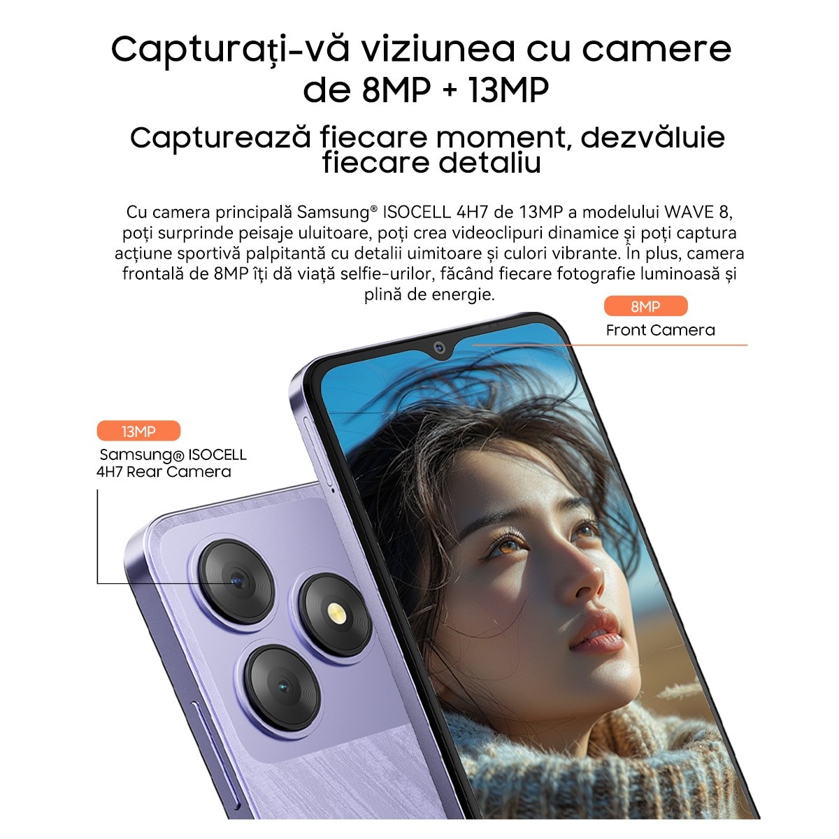 Telefon mobil Blackview WAVE 8, 4G, 6.56" HD+, 12GB RAM(4GB + 8GB extensibili), 256GB Rom, 4G Octa-Core, 13MP + 8MP AI Camera 5000mAh / 10W Telefon mobil, Android 14, 90hz, Deblocare amprenta, Negru