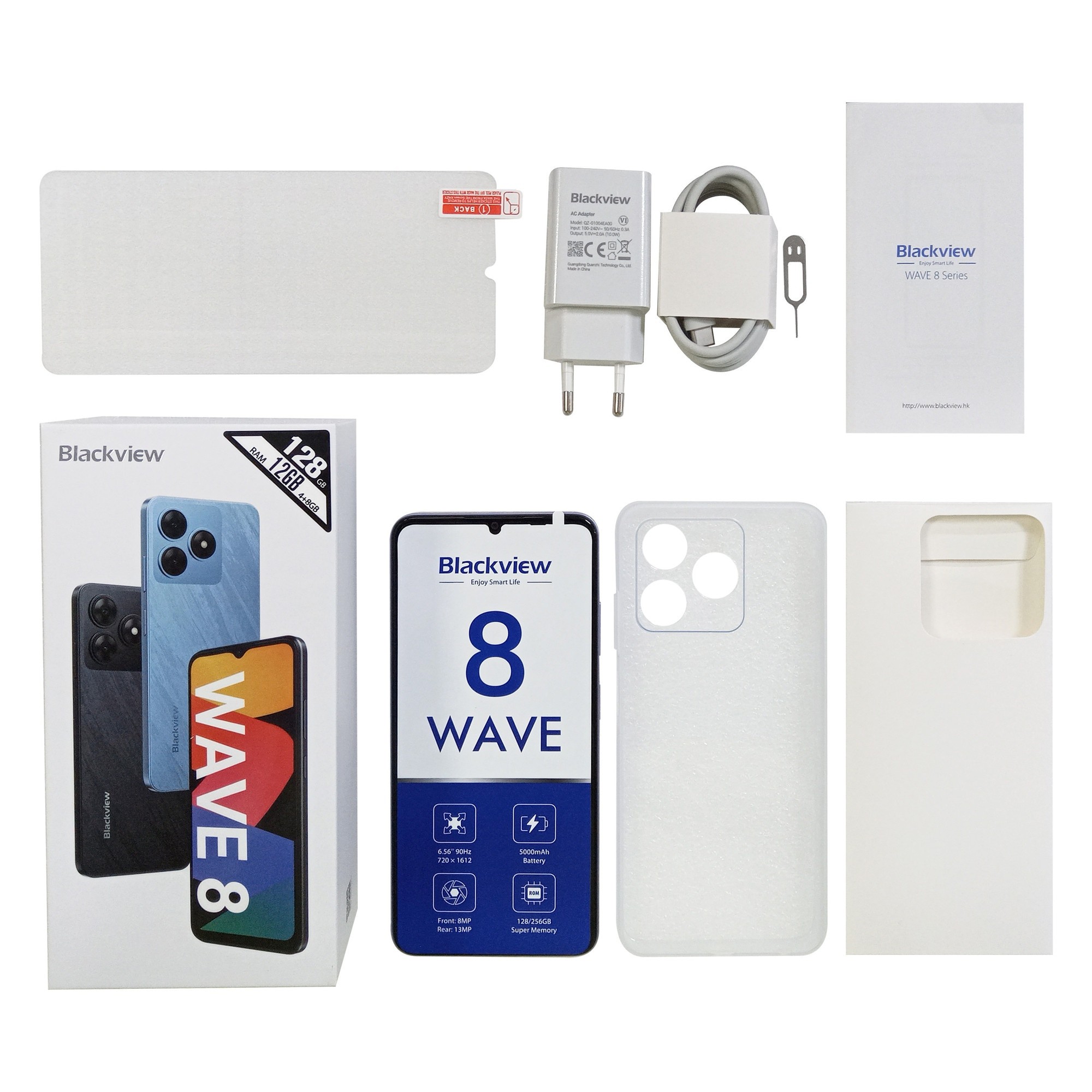 Telefon mobil Blackview WAVE 8, 4G, 6.56" HD+, 12GB RAM(4GB + 8GB extensibili), 256GB Rom, 4G Octa-Core, 13MP + 8MP AI Camera 5000mAh / 10W Telefon mobil, Android 14, 90hz, Deblocare amprenta, Negru