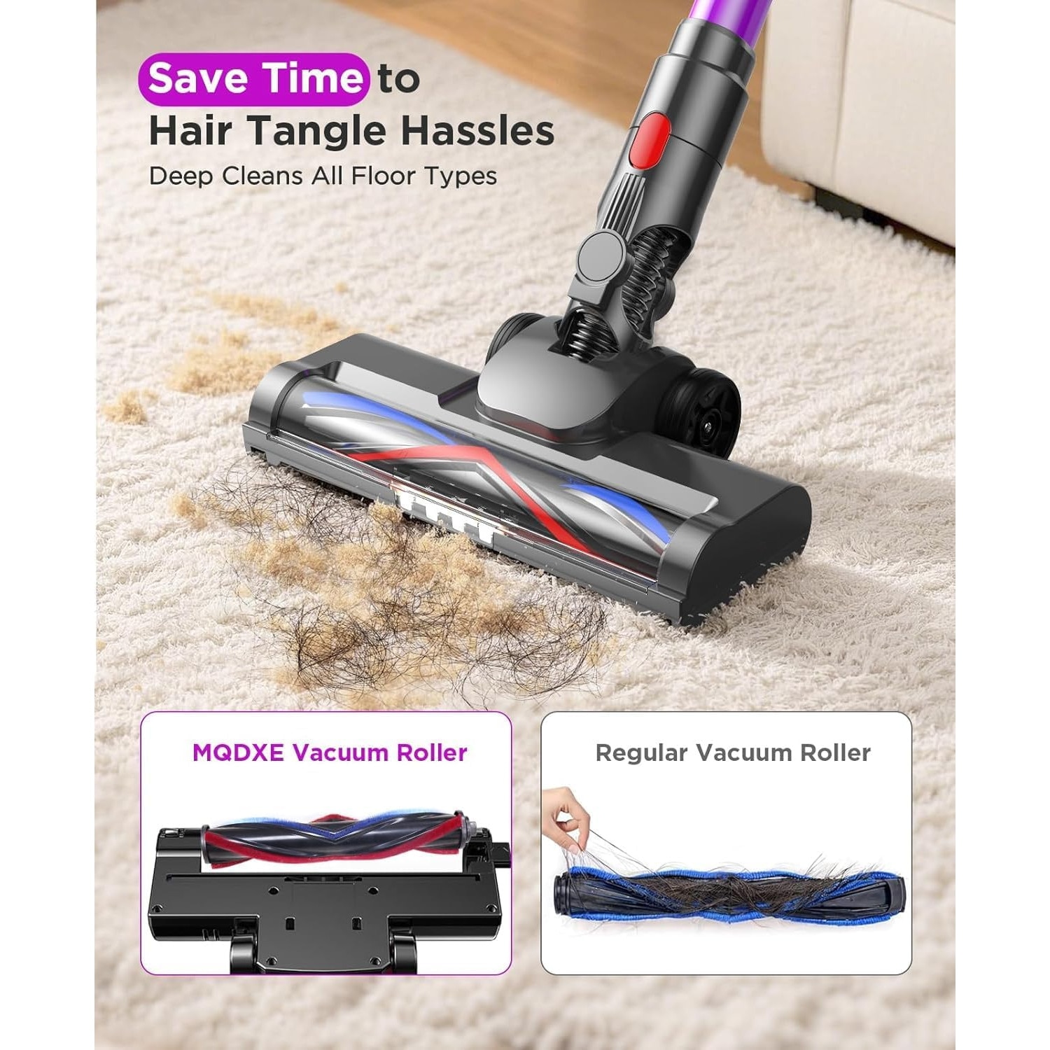 Aspirator vertical fara fir 2 In 1, Folixs®, Brushless, 600W, 50 kPa, 60 Minute Autonomie, filtrare HEPA 99.9%, ecran LED, 3 moduri, perie cu iluminare LED, Recipient praf 1.8L, Aspirator Vertical Sau de Mana, Violet