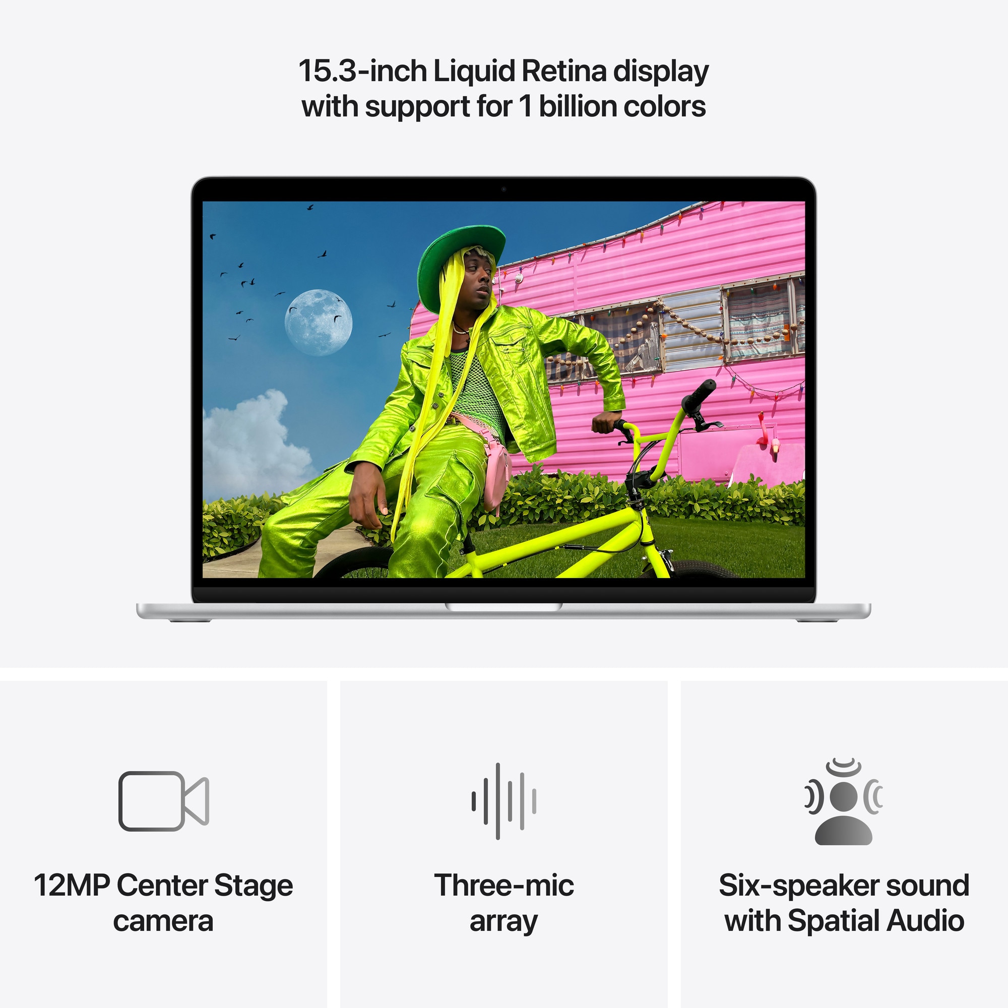 Apple MacBook Air 15'' cu procesor Apple M5, 10 nuclee CPU, 10 nuclee GPU, 16GB RAM, 512GB SSD, Silver, Tastatura Internationala,