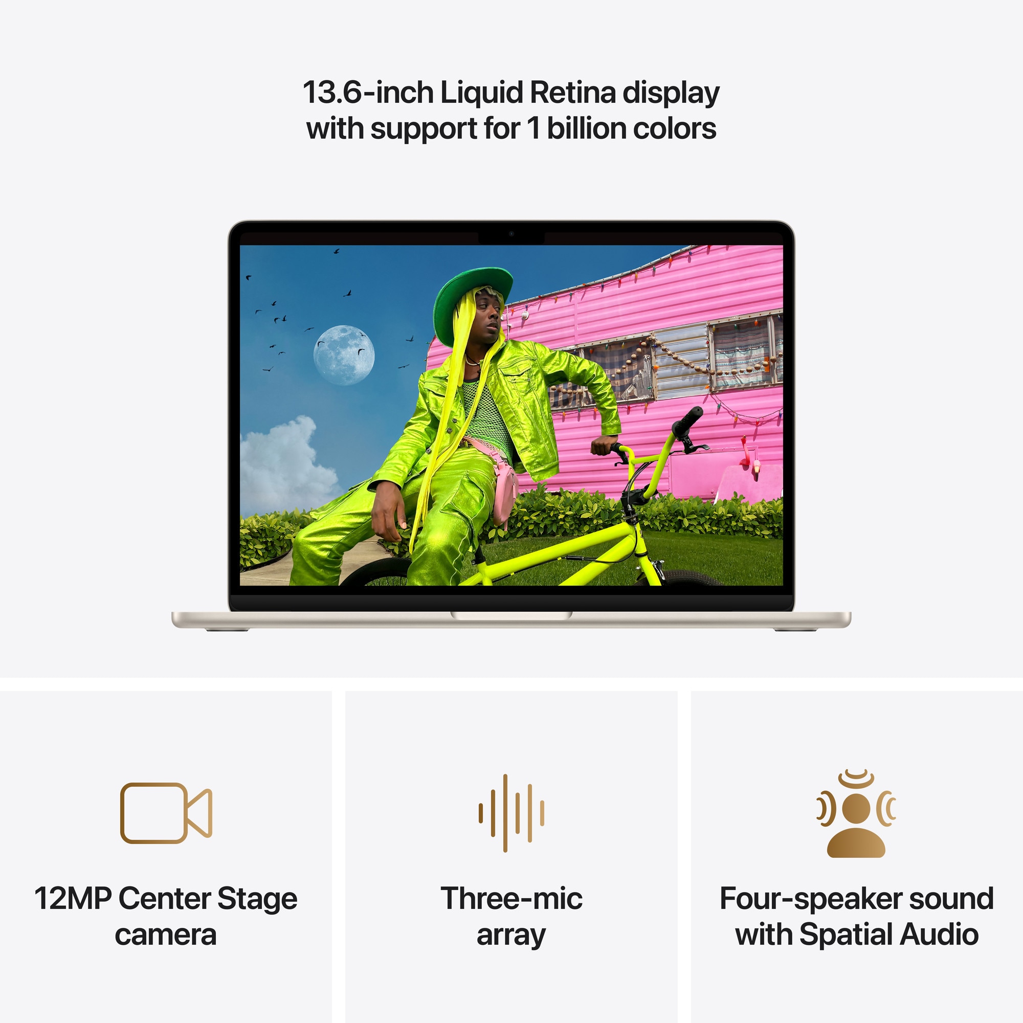 Apple MacBook Air 13'' cu procesor Apple M5, 10 nuclee CPU, 10 nuclee GPU, 24GB RAM, 1TB SSD, Starlight, Tastatura Internationala