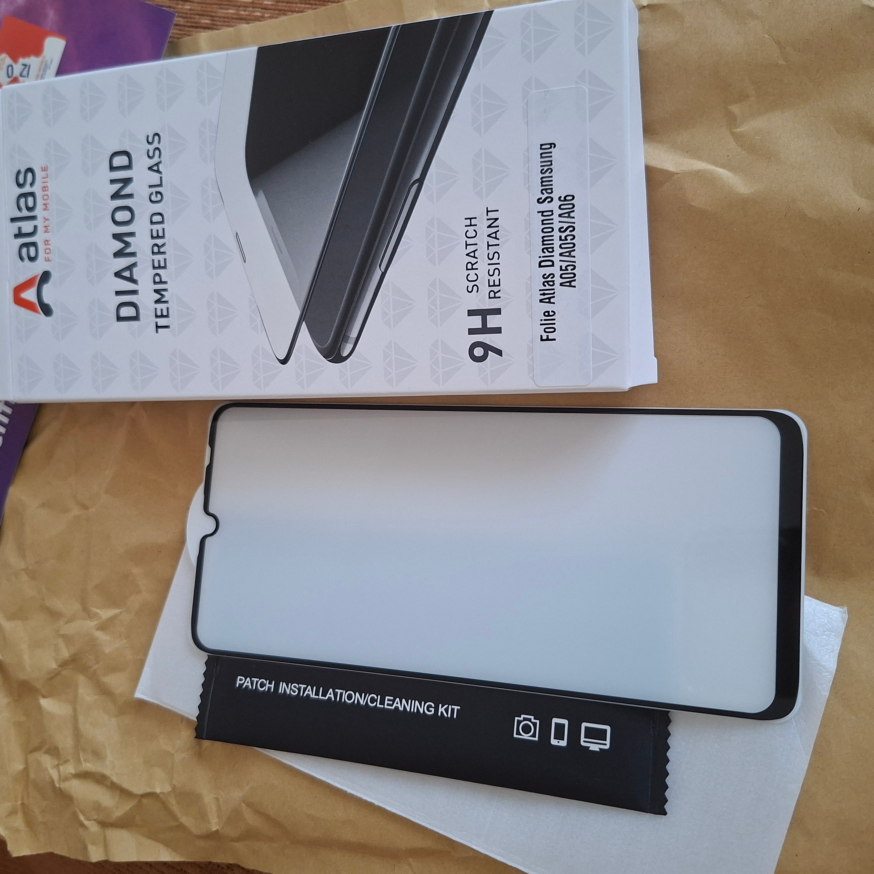 Folie de Protectie din Sticla Securizata Atlas Diamond compatibila cu Samsung A05/A05S/A06, Protectie Profesionala, Full Cover, Anti Zgarieturi, Anti Socuri, Full Glue, Transparenta