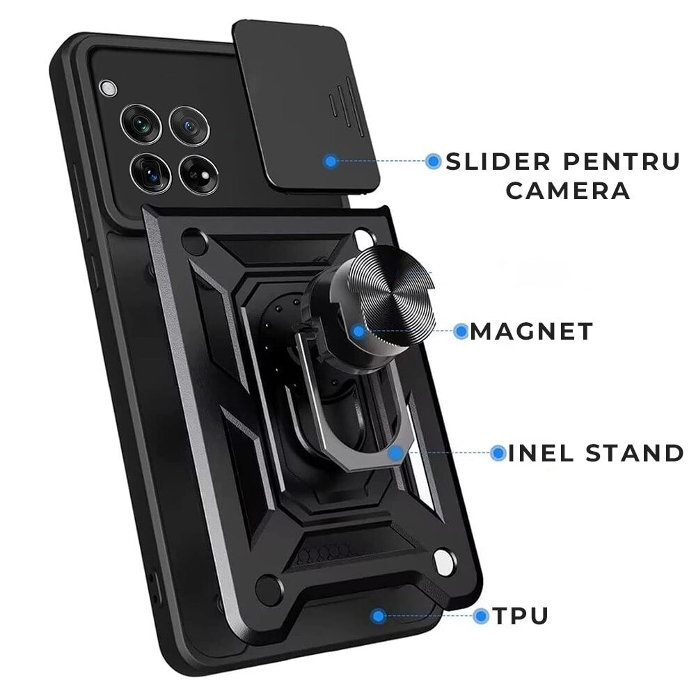 Husa pentru Motorola Edge 60 Pro Camshield, Kickstand, Slider Camera, Antisoc, Protectie Superioara, Verde