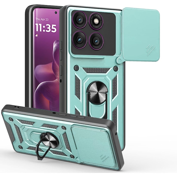 Husa pentru Motorola Edge 60 Pro Camshield, Kickstand, Slider Camera, Antisoc, Protectie Superioara, Verde