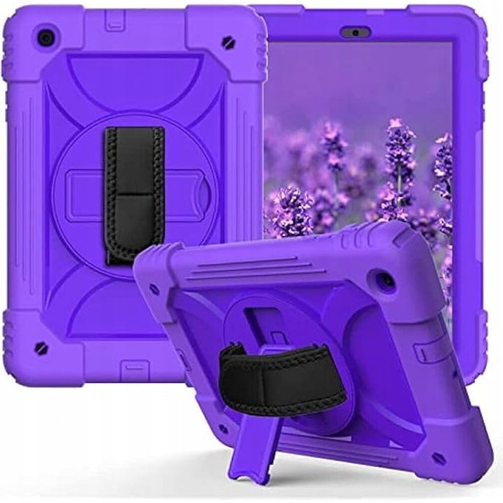 Husa pentru tableta Samsung Galaxy Tab A 10.1", 3 straturi, suport rotativ 360°, violet