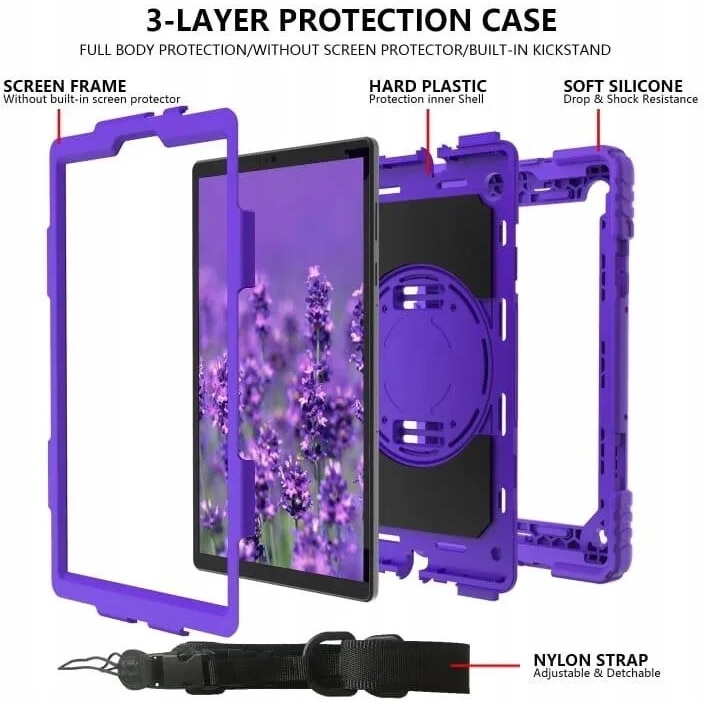 Husa pentru tableta Samsung Galaxy Tab A 10.1", 3 straturi, suport rotativ 360°, violet