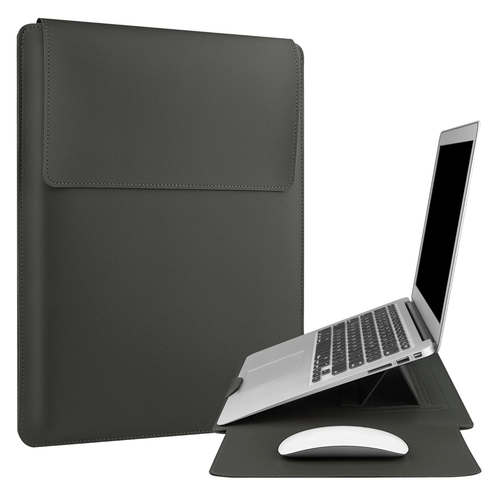 Husa laptop 15-16 inch cu suport pliabil si mousepad integrat, compatibila MacBook, protectie ultrafina, gri AleFla Eshop