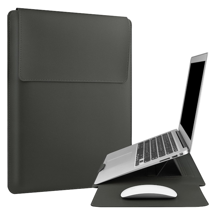 Husa laptop 15-16 inch cu suport pliabil si mousepad integrat, compatibila MacBook, protectie ultrafina, gri AleFla Eshop