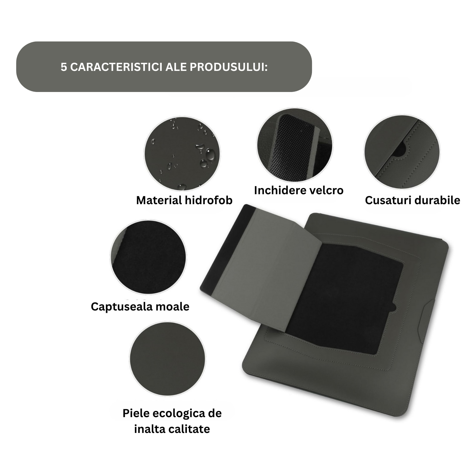 Husa laptop 15-16 inch cu suport pliabil si mousepad integrat, compatibila MacBook, protectie ultrafina, gri AleFla Eshop
