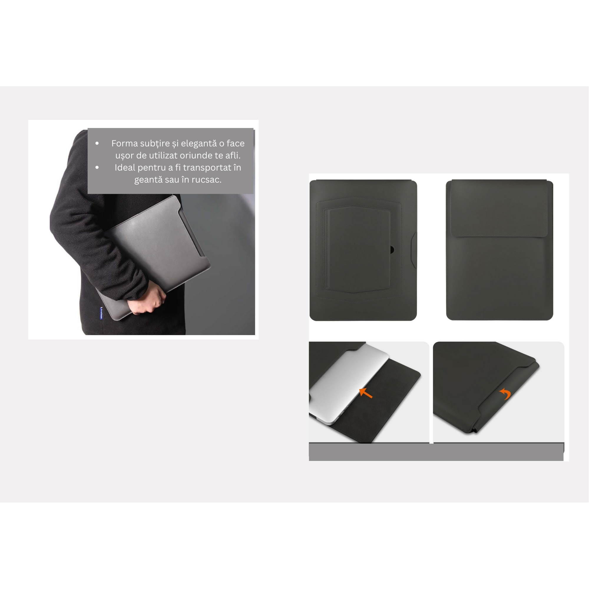 Husa laptop 15-16 inch cu suport pliabil si mousepad integrat, compatibila MacBook, protectie ultrafina, gri AleFla Eshop