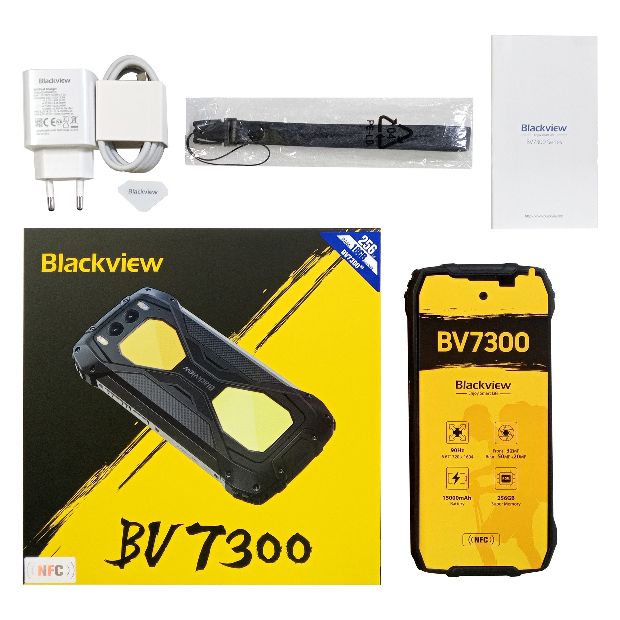 Telefon mobil Blackview BV7300, 18GB Ram(6GB + 12GB extensibili), 256GB, 8 nuclee, 6.67'', Android 14, 15000mAh, Rezistent la praf/anti-picatura/impermeabil, Deblocare amprenta/Fata ID/NFC, Negru