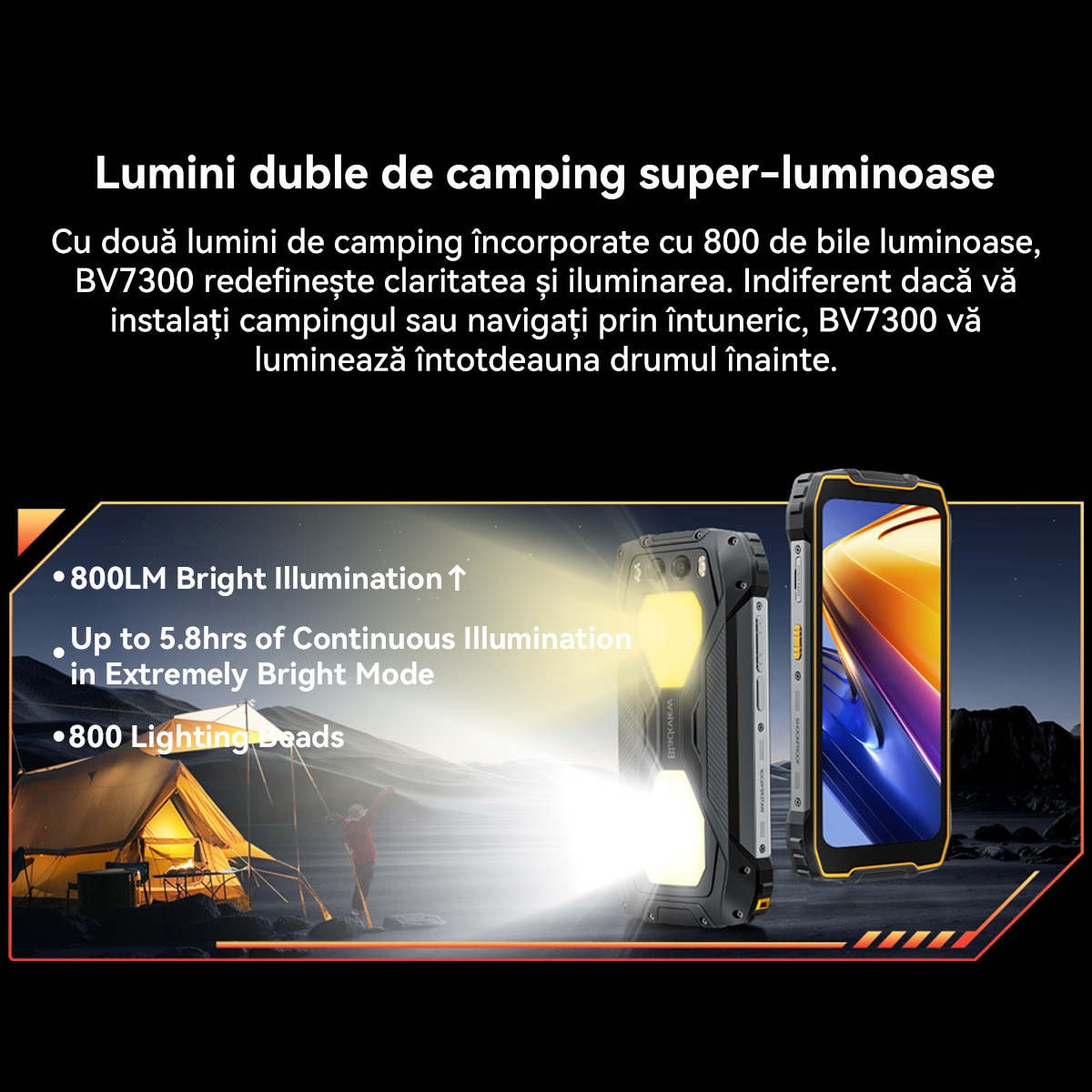 Telefon mobil Blackview BV7300, 18GB Ram(6GB + 12GB extensibili), 256GB, 8 nuclee, 6.67'', Android 14, 15000mAh, Rezistent la praf/anti-picatura/impermeabil, Deblocare amprenta/Fata ID/NFC, Negru