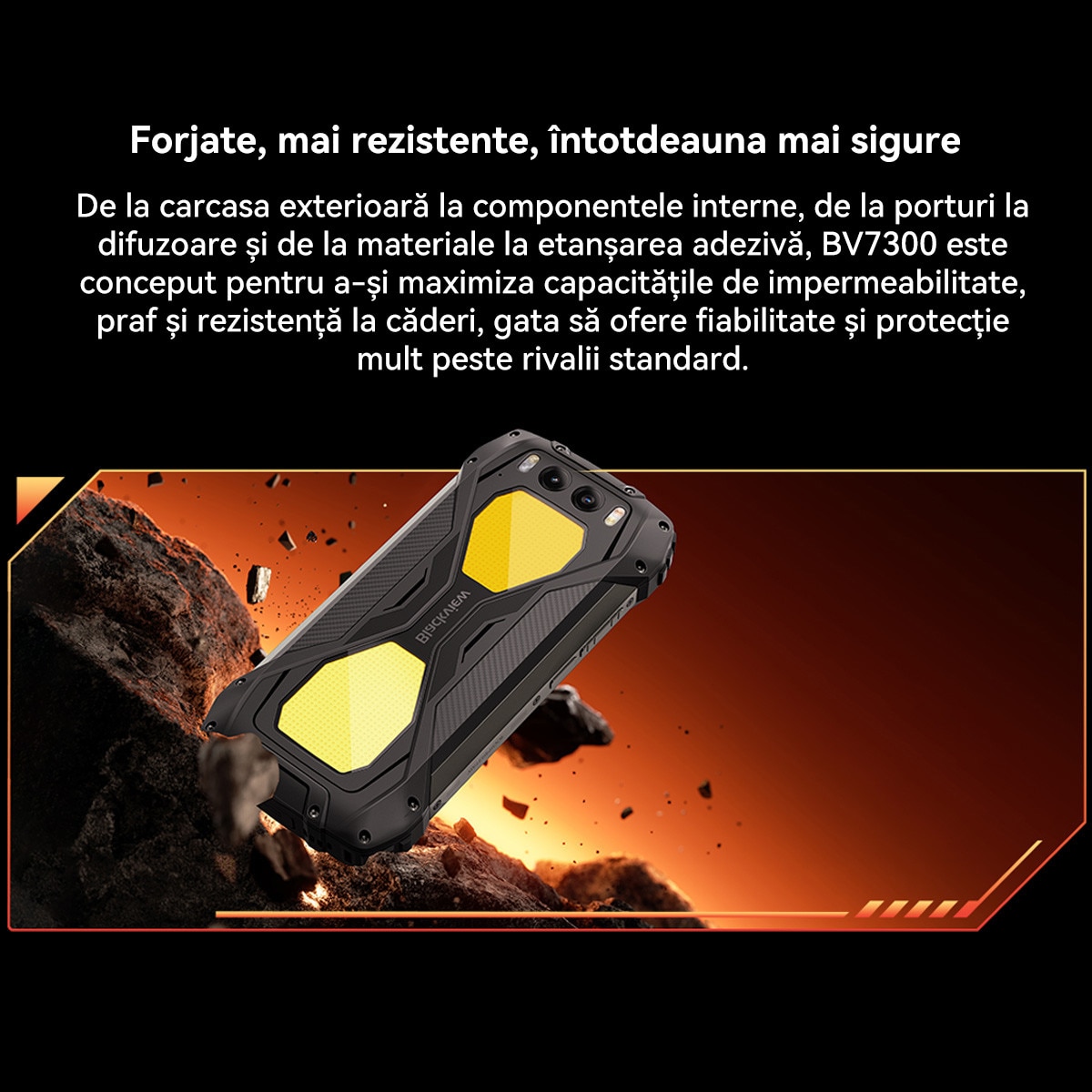 Telefon mobil Blackview BV7300, 18GB Ram(6GB + 12GB extensibili), 256GB, 8 nuclee, 6.67'', Android 14, 15000mAh, Rezistent la praf/anti-picatura/impermeabil, Deblocare amprenta/Fata ID/NFC, Negru