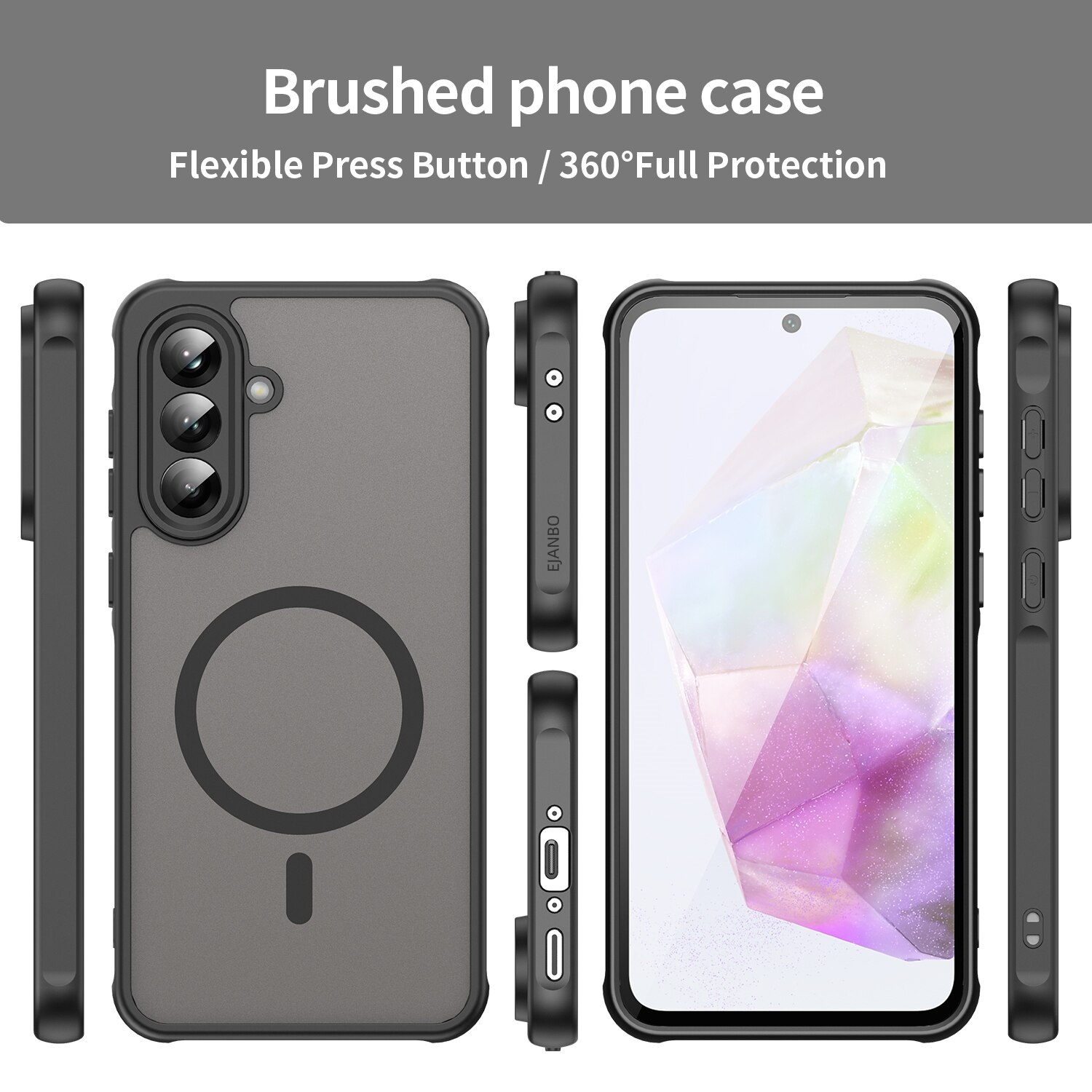 Husa telefon EJANBO pentru Samsung Galaxy A56-5G, neagra mata, design texturat