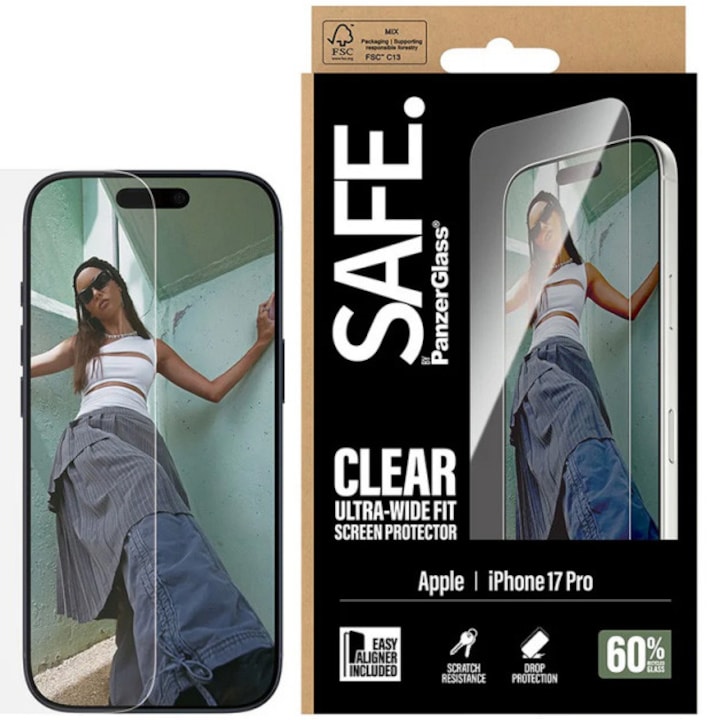 Folie Sticla PanzerGlass Safe pentru iPhone 17 Pro SA74726 Transparent