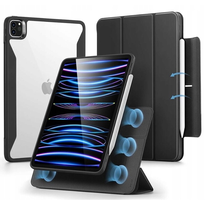 Husa tableta pentru Apple iPad Pro 11", TPU, magnetica, cu suport rotativ 360, negru