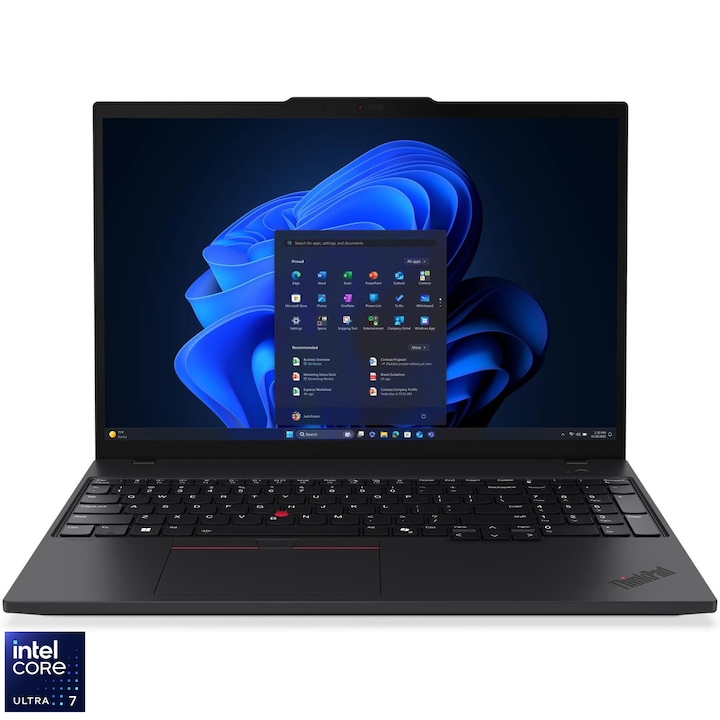 Laptop Lenovo ThinkPad T16 Gen 4 cu procesor Intel Core™ Ultra 7 255U pana la 5.2GHz, 16" WUXGA, IPS, 32GB DDR5 RAM, 1TB SSD, Intel® Graphics, Windows® 11 Pro, Black, 3Y Courier