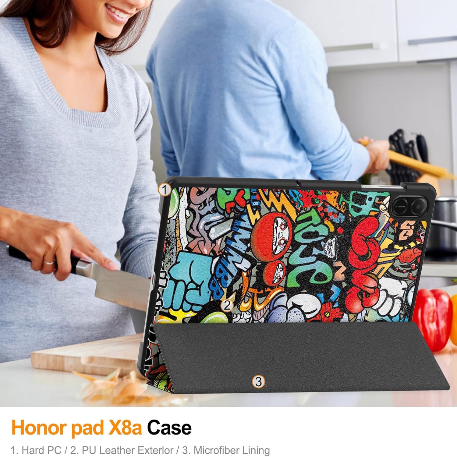 Husa tableta pentru, Honor Pad X8a 11 Inch, auto functie sleep/wake tip stand, Graffiti