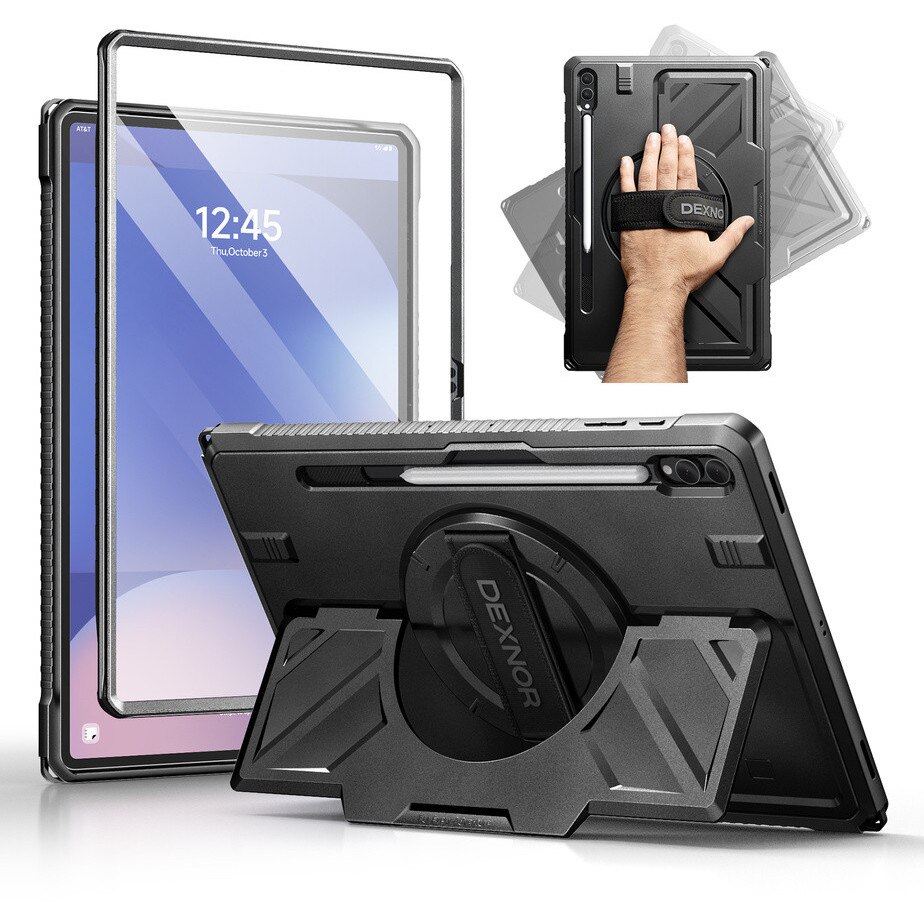 Etui tableta Dexnor 360 pentru Samsung Galaxy Tab S10 Ultra / S9 Ultra / S8 Ultra, cu suport pentru rysik, negru