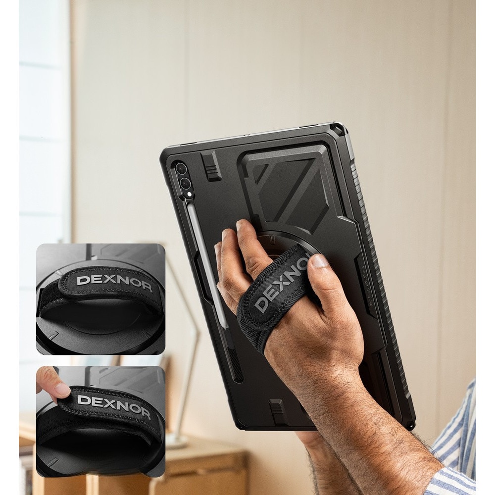 Etui tableta Dexnor 360 pentru Samsung Galaxy Tab S10 Ultra / S9 Ultra / S8 Ultra, cu suport pentru rysik, negru