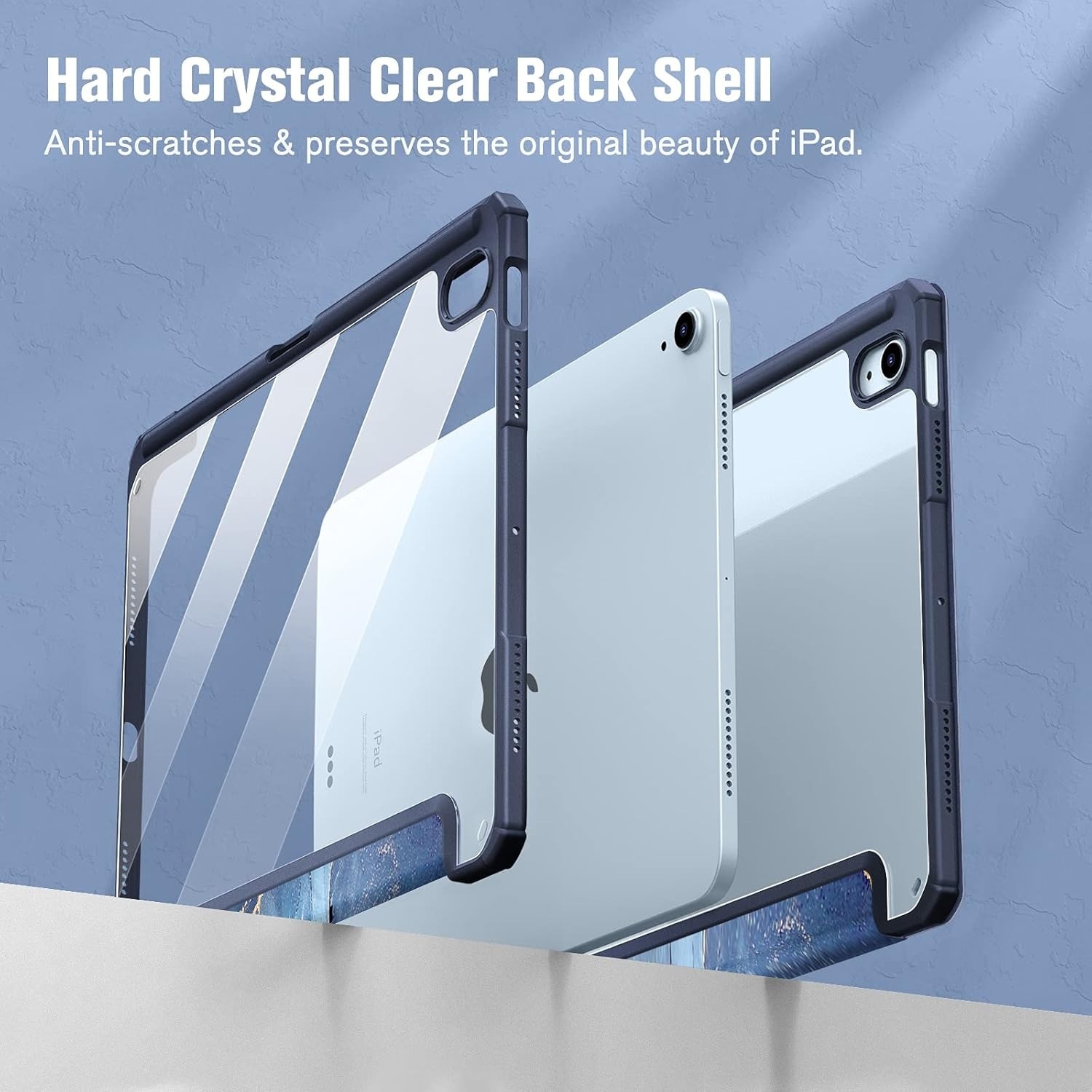 Husă tabletă pentru iPad Air 11" 2024/2025, Albastru închis, Hardshell cu bumper TPU, Suport integrat pentru creion