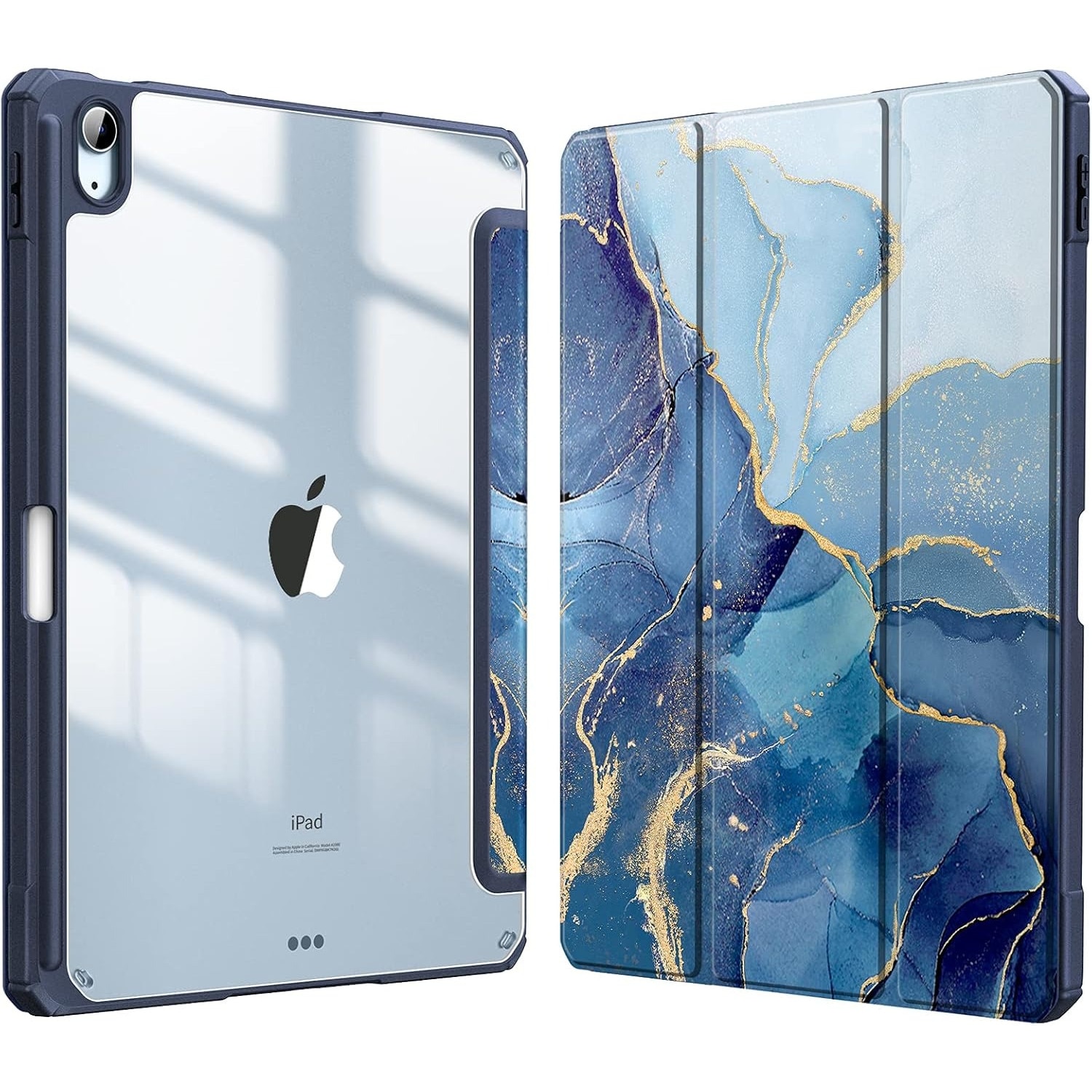 Husă tabletă pentru iPad Air 11" 2024/2025, Albastru închis, Hardshell cu bumper TPU, Suport integrat pentru creion