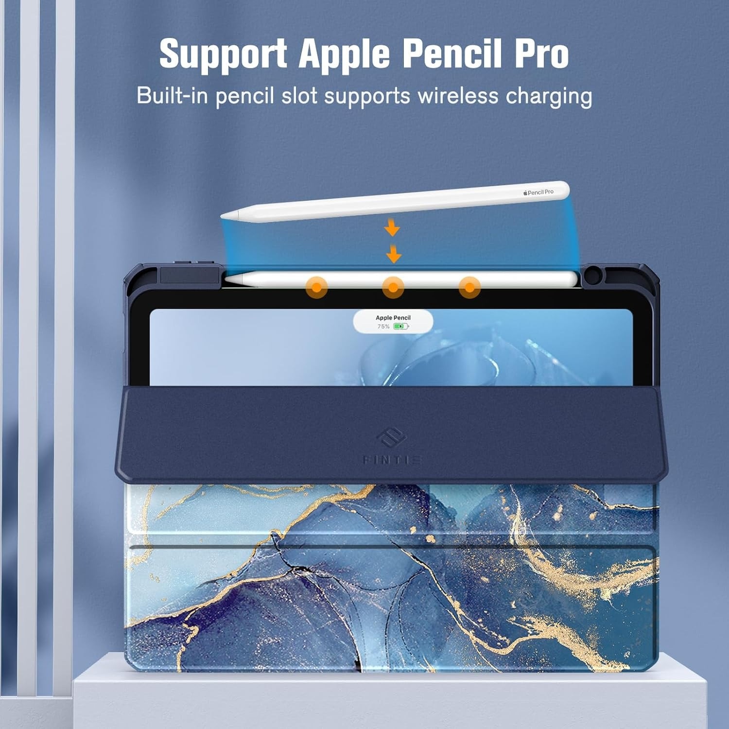 Husă tabletă pentru iPad Air 11" 2024/2025, Albastru închis, Hardshell cu bumper TPU, Suport integrat pentru creion