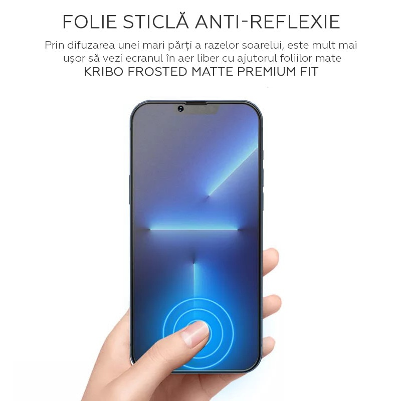 Folie Sticla Mata pentru iPhone 15 Pro Max, Kribo Frosted Matte Premium Fit, cu filtru anti-praf, HD, 9H, Protectie Ecran Premium, Full Cover, Full Glue