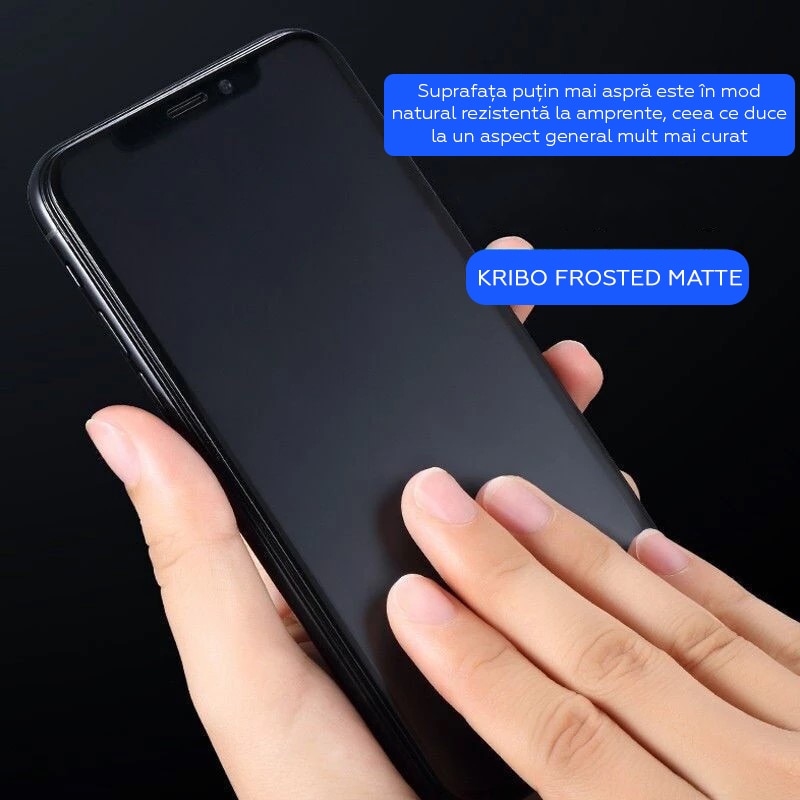 Folie Sticla Mata pentru iPhone 15 Pro Max, Kribo Frosted Matte Premium Fit, cu filtru anti-praf, HD, 9H, Protectie Ecran Premium, Full Cover, Full Glue