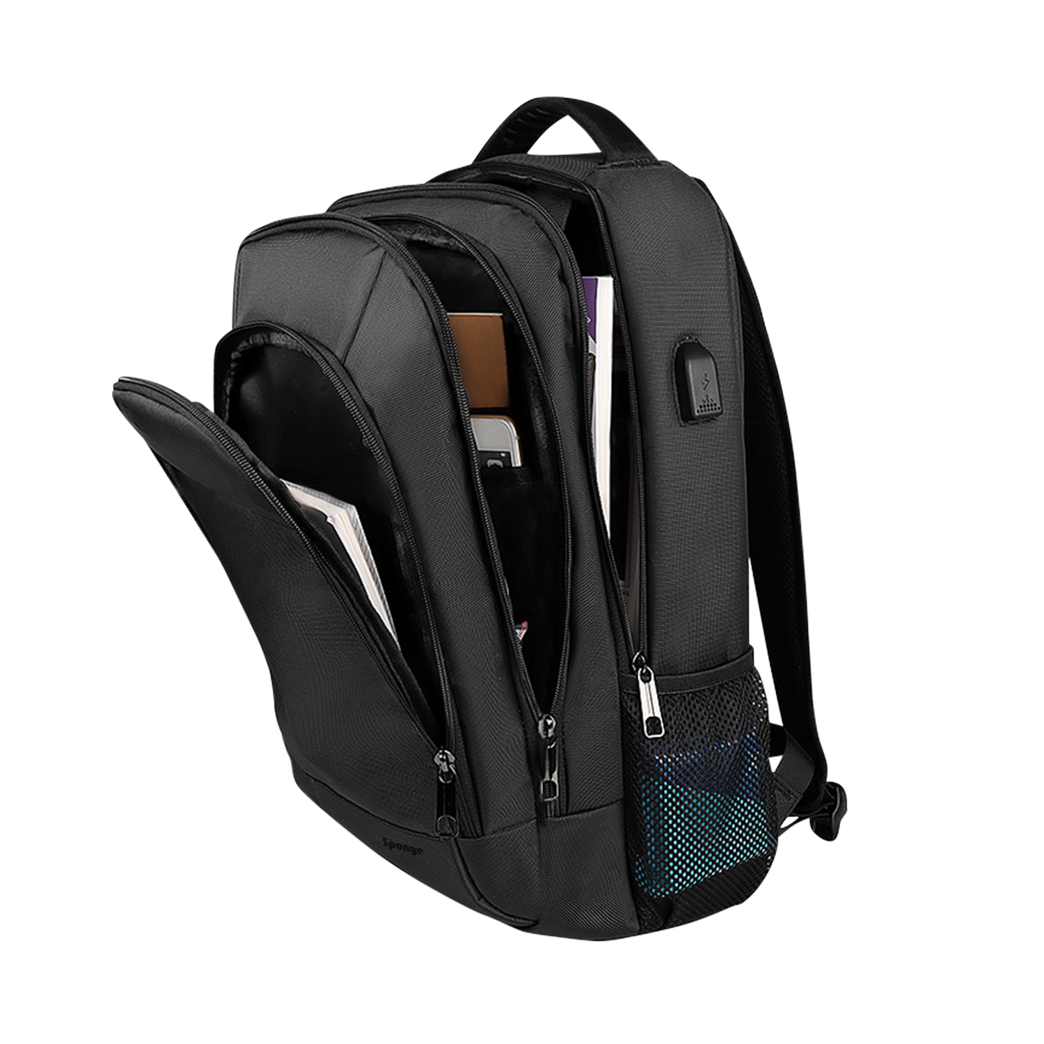 Rucsac Sponge Business 15,6 inch USB negru 45x30x15cm