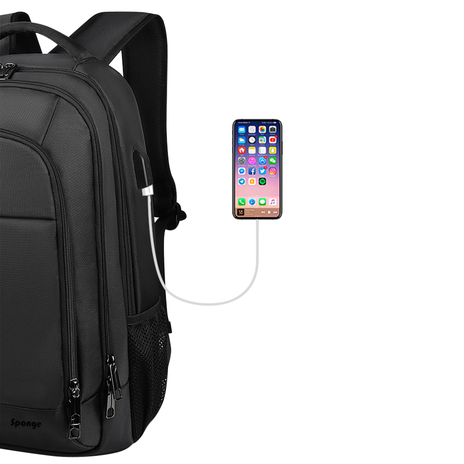 Rucsac Sponge Business 15,6 inch USB negru 45x30x15cm
