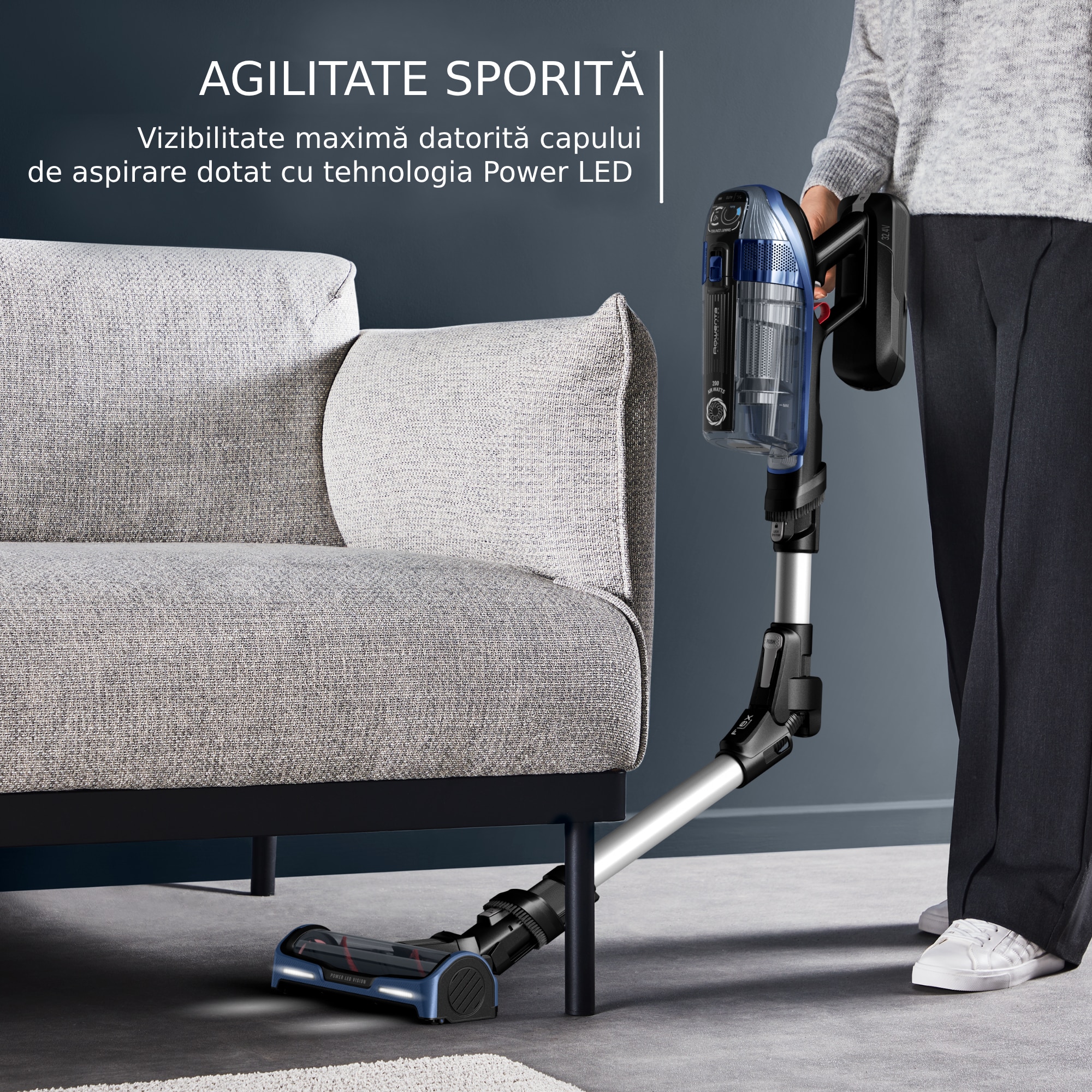 Aspirator vertical Rowenta cu mop X-Force Flex 14.6 Aqua RH99C3WO 480W 0.4L Albastru Negru