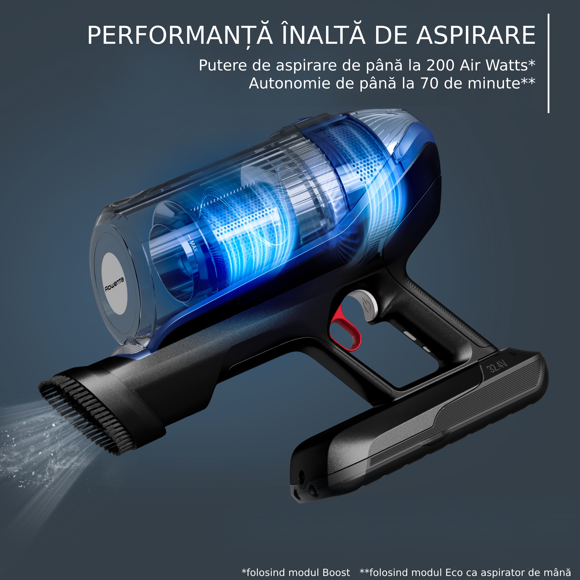 Aspirator vertical Rowenta cu mop X-Force Flex 14.6 Aqua RH99C3WO 480W 0.4L Albastru Negru