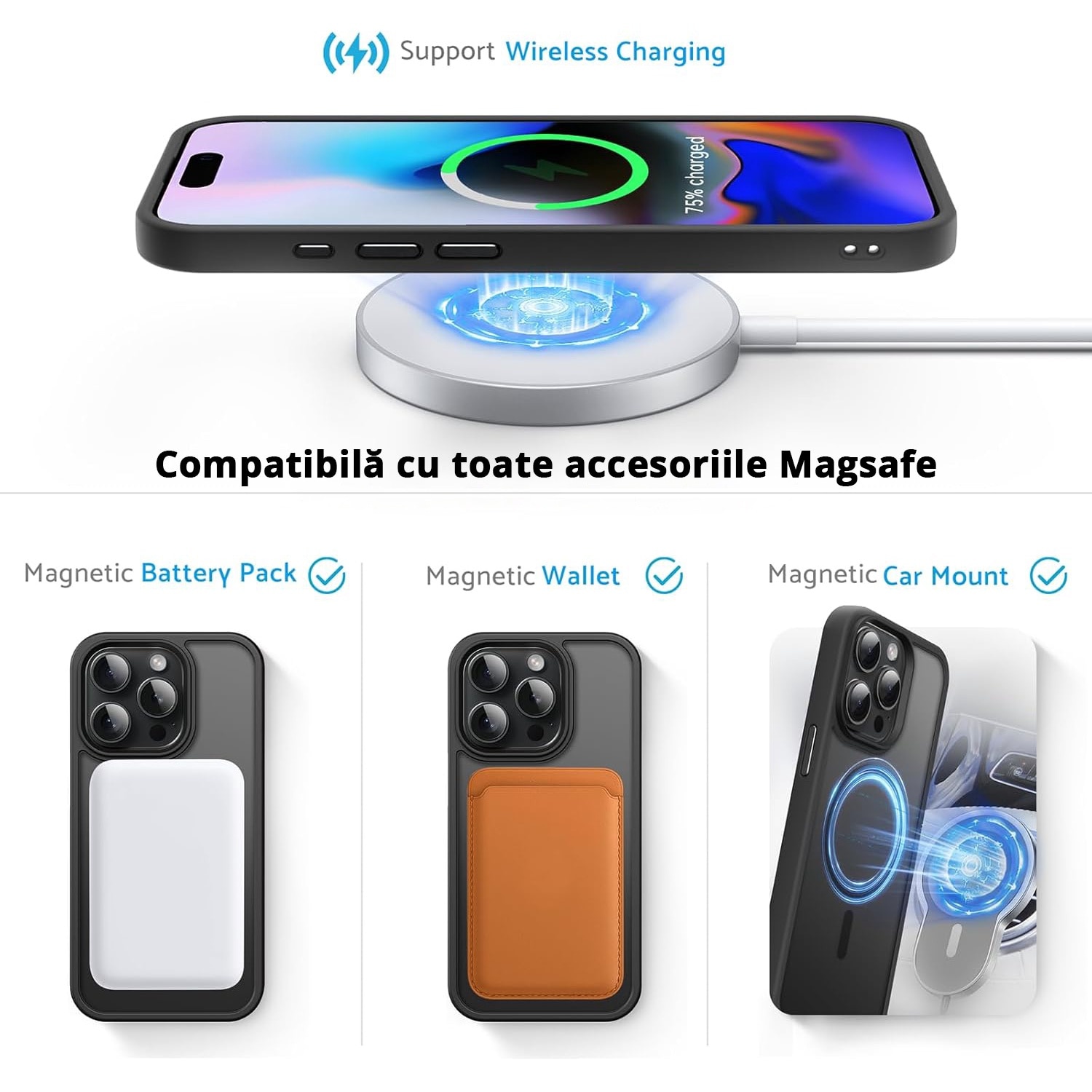 Husa pentru IPhone 16 PRO MAX, MobileSmart MagSafe, Hybrid ultra slim, carcasa spate Antisoc, hardcase, Negru
