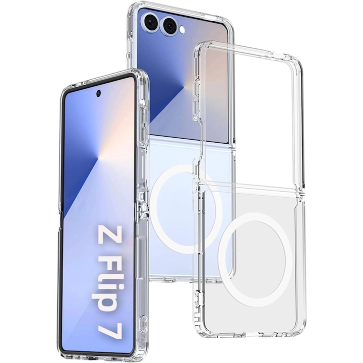 Husa telefon compatibila cu Samsung Galaxy Z Flip7, Protectie Colturi, MagSafe, Transparent