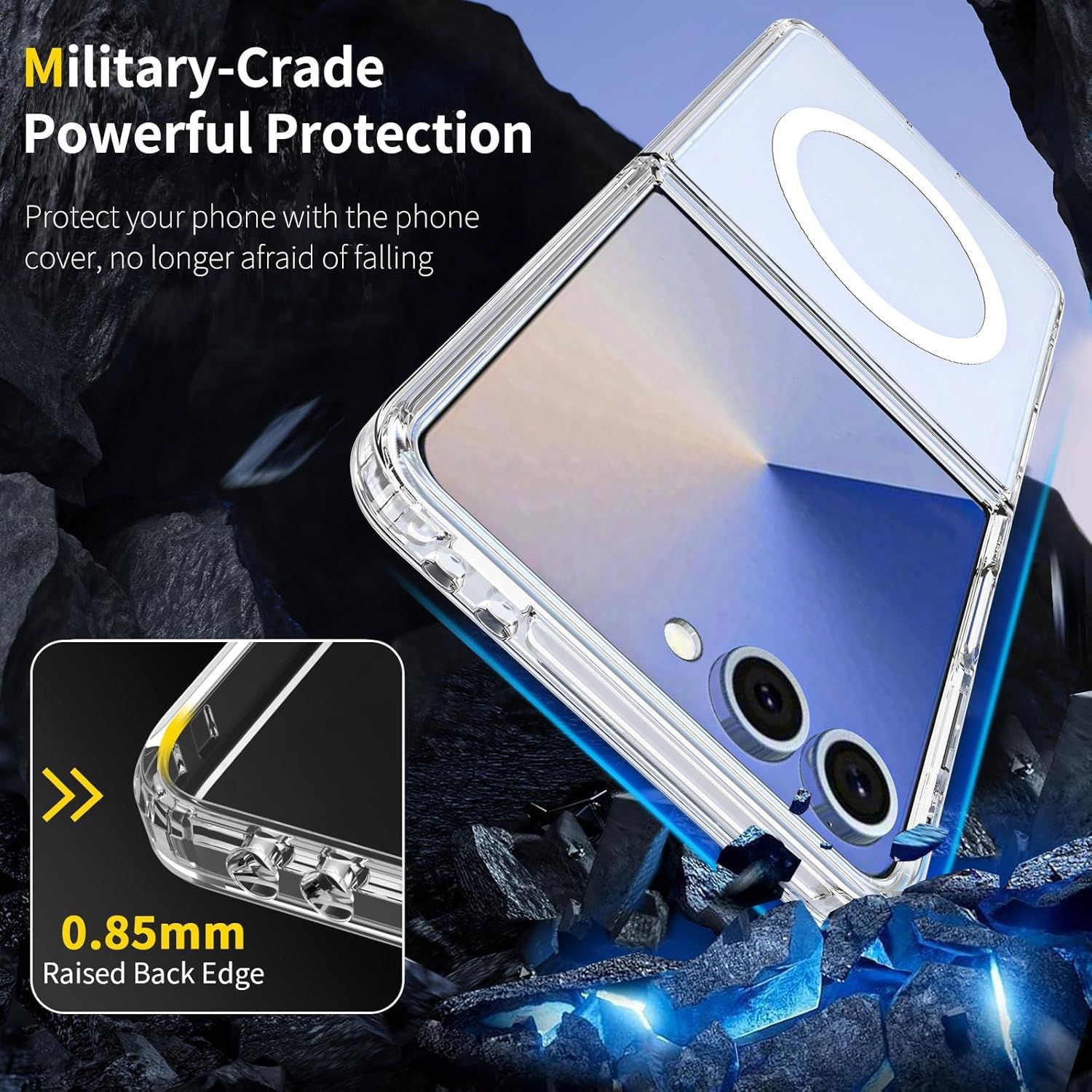 Husa telefon compatibila cu Samsung Galaxy Z Flip7, Protectie Colturi, MagSafe, Transparent