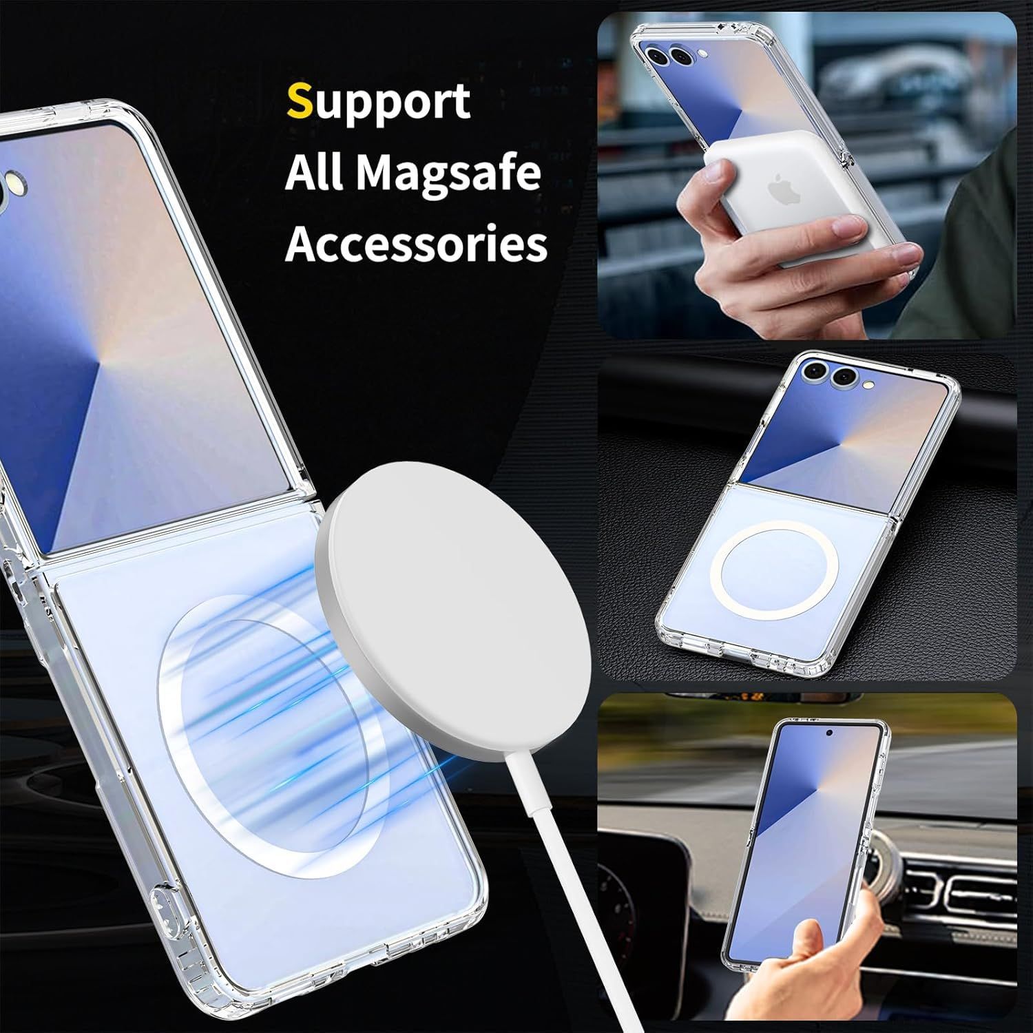 Husa telefon compatibila cu Samsung Galaxy Z Flip7, Protectie Colturi, MagSafe, Transparent