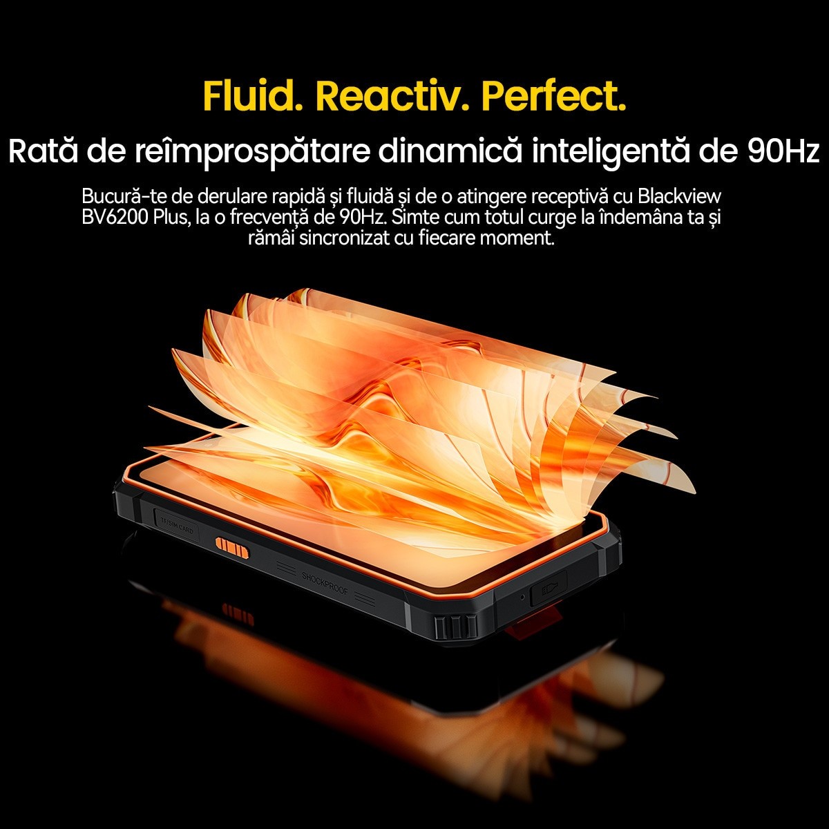 Telefon mobil Blackview BV6200 Plus, 4G, 6.56" FHD+, 24GB Ram(8GB + 16GB extensibili), 256GB, 16MP, Android 14, 11000mAh, 90hz, Rezistent la praf/anti-picatura/impermeabil, Fata ID/NFC, Portocaliu