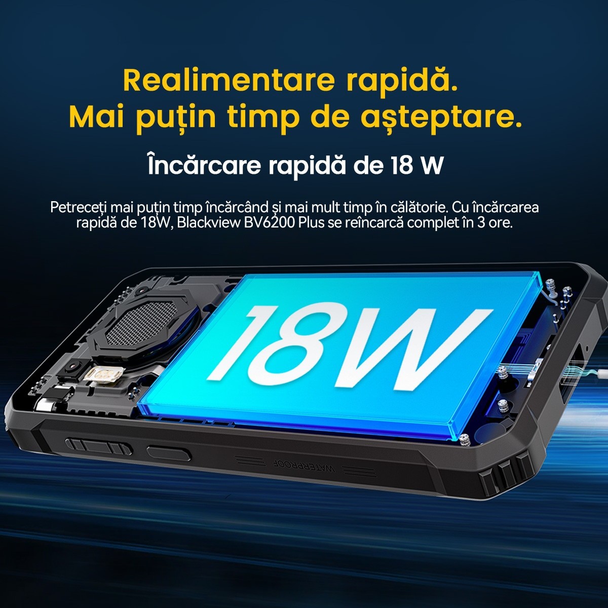 Telefon mobil Blackview BV6200 Plus, 4G, 6.56" FHD+, 24GB Ram(8GB + 16GB extensibili), 256GB, 16MP, Android 14, 11000mAh, 90hz, Rezistent la praf/anti-picatura/impermeabil, Fata ID/NFC, Portocaliu