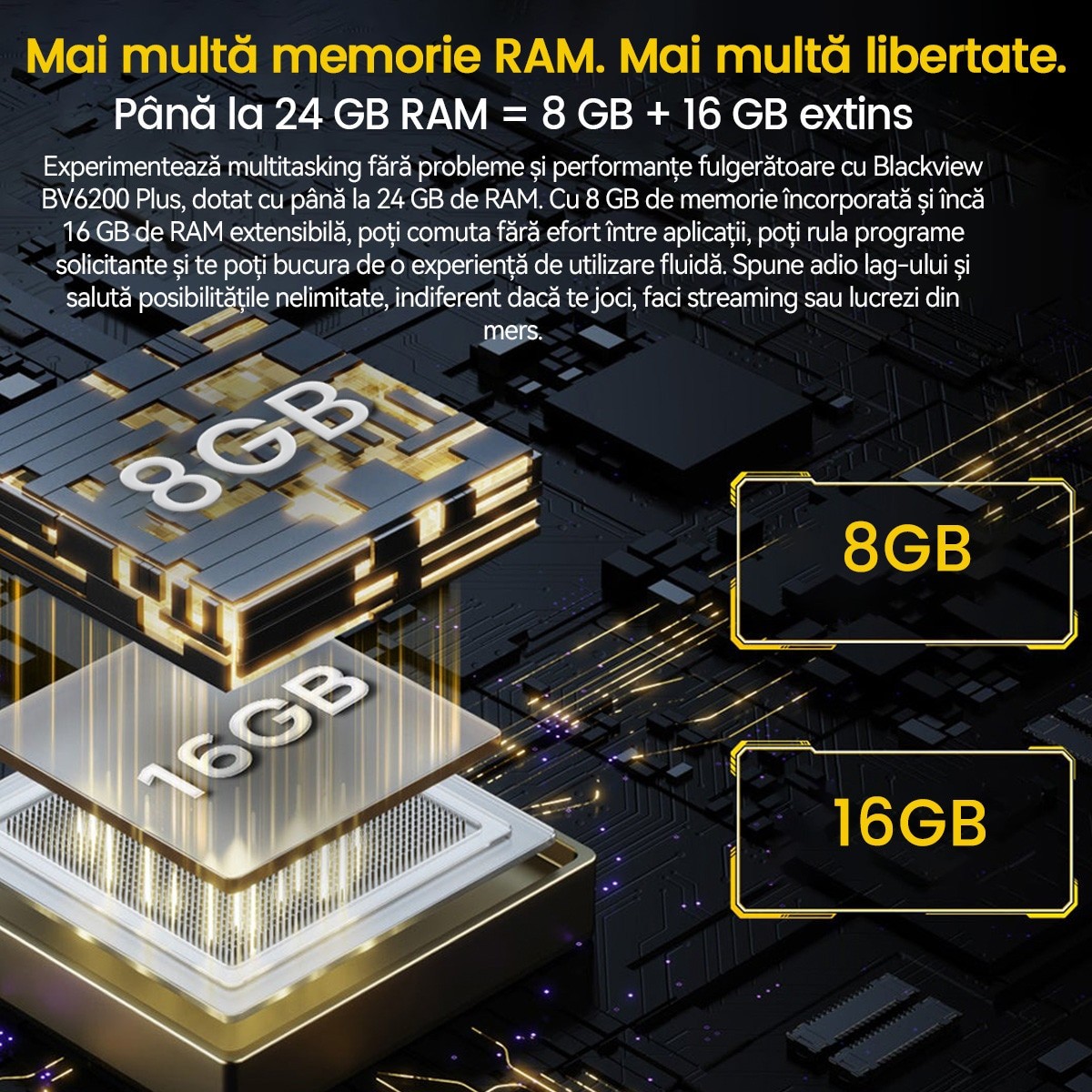 Telefon mobil Blackview BV6200 Plus, 4G, 6.56" FHD+, 24GB Ram(8GB + 16GB extensibili), 256GB, 16MP, Android 14, 11000mAh, 90hz, Rezistent la praf/anti-picatura/impermeabil, Fata ID/NFC, Portocaliu