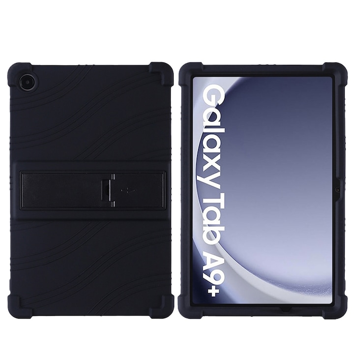 Husa tableta compatibila cu Samsung Galaxy Tab A9, silicon rezistent la socuri, cu suport, negru
